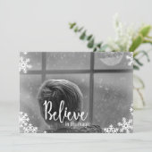 信じ 1枚の写真の雪片クリスマスカード シーズンカード (スタンド正面)