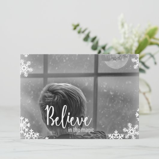 信じ 1枚の写真の雪片クリスマスカード シーズンカード (スタンド正面)