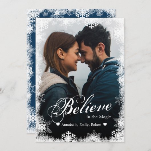 信じChristmas Cards モダン Snowy Holiday Photo 招待状 (正面/裏面)