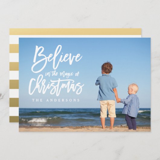 信じChristmas Holiday Photoの魔法 シーズンカード (正面/裏面)