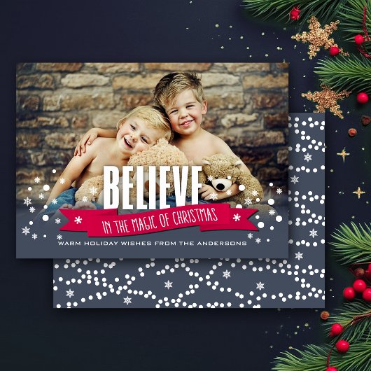信じChristmas Photo Card魔法 シーズンカード