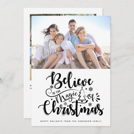 信じChristmas Photo Holiday Caの魔法で シーズンカード (正面/裏面)