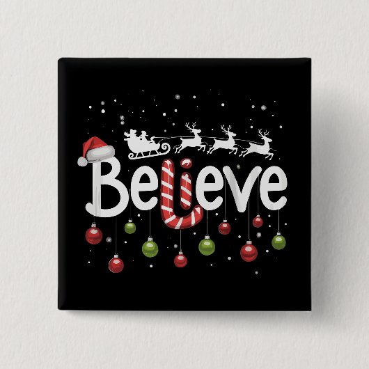 信じChristmas Santa Clausトナカイ 缶バッジ (正面)
