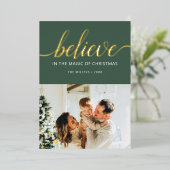 信じChristmas Script Photo Green 箔シーズンカード (立ち正面)