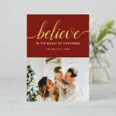 信じChristmas Script Photo Red 箔シーズンカード (立ち正面)