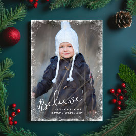 信じChristmas Snow Framed Holiday Photo シーズンカード