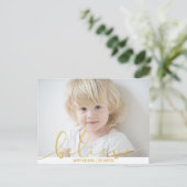 信じHOLIDAYフェイク金ゴールド手書き文字スクリプトPHOTO シーズンポストカード (スタンド正面)