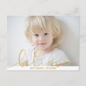 信じHOLIDAYフェイク金ゴールド手書き文字スクリプトPHOTO シーズンポストカード (正面)