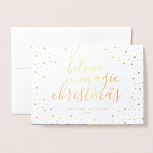 信じHoliday Photo Card | 金実在箔の星 箔カード (封筒付き正面)