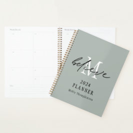 信じScript 2024 Monogramイニシャル名Sage プランナー手帳