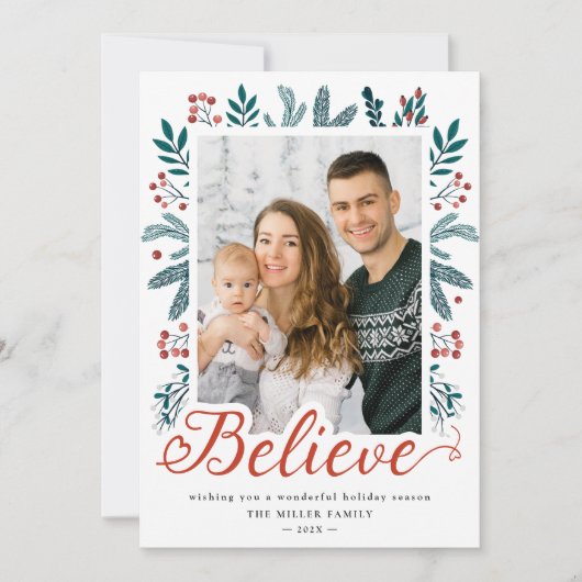 信じScript Winter Botanical Pine Beres写真 シーズンカード (正面)