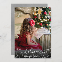 信じSparkle Stars Photo Gray Christmas シーズンカード