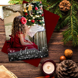 信じSparkle Stars Photo Red Christmas シーズンカード