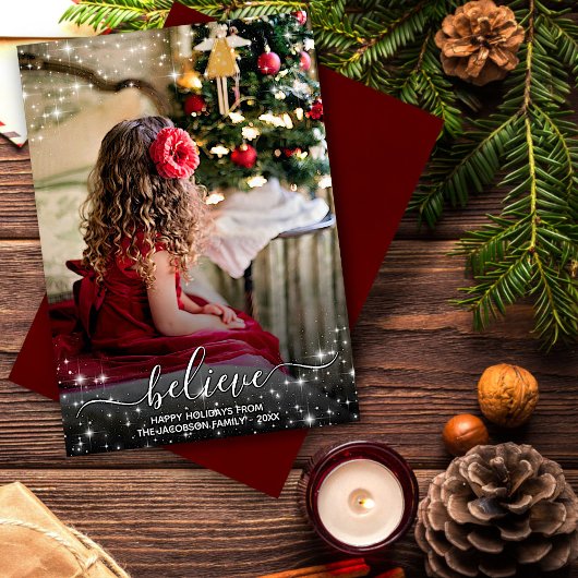信じSparkle Stars Photo Red Christmas シーズンカード