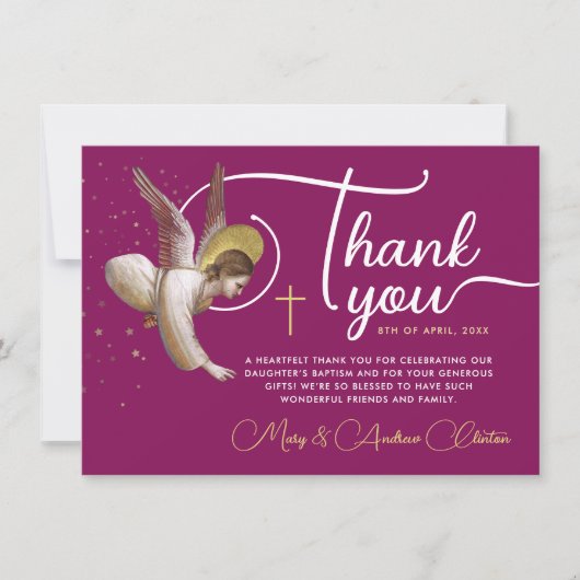 信エレガント仰マゼンタピンクエンジェル賛美の脚本 サンキューカード (正面)