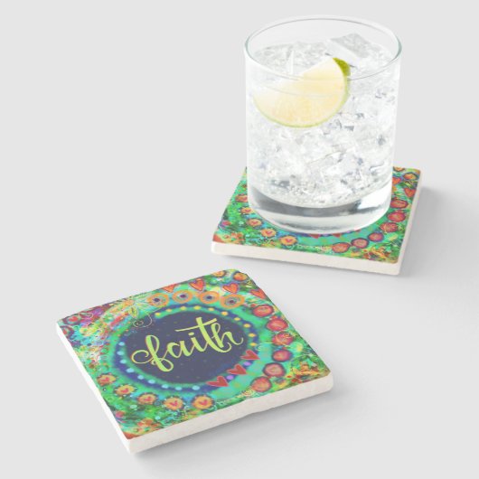 信仰かわいらしカラフル感動的おもしろい ストーンコースター (横)