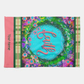 信仰かわいらしフローラあなたの名前のplaidスタイリッシュ キッチンタオル (横)