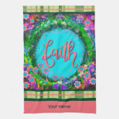 信仰かわいらしフローラあなたの名前のplaidスタイリッシュ キッチンタオル (縦)