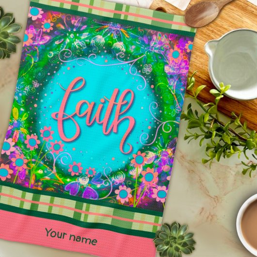 信仰かわいらしフローラあなたの名前のplaidスタイリッシュ キッチンタオル