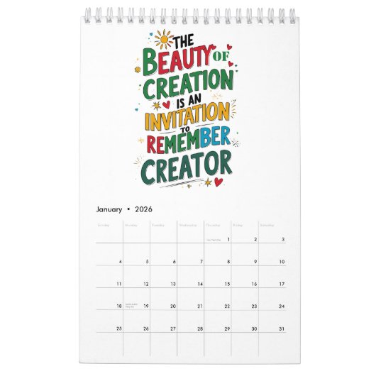 信仰と反射 – 感動的創造 カレンダー (1月 2026)