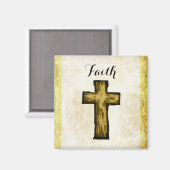 信仰と希望の茶色の木製クロスのシンボル マグネット (正面/裏面)