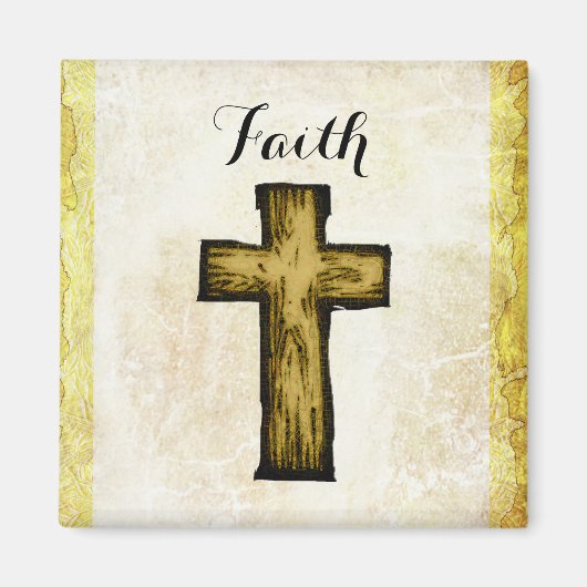 信仰と希望の茶色の木製クロスのシンボル マグネット (正面)