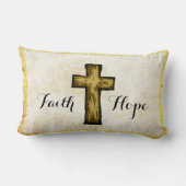 信仰と希望の茶色の木製クロスのシンボル ランバークッション (裏面)