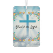 信仰と希望の青い十字架の主に信頼するフローラ カーエアーフレッシュナー (裏面)