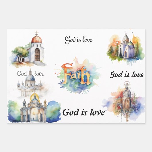 信仰と恵みの水の色のパターン ラッピングペーパーシート (正面2)