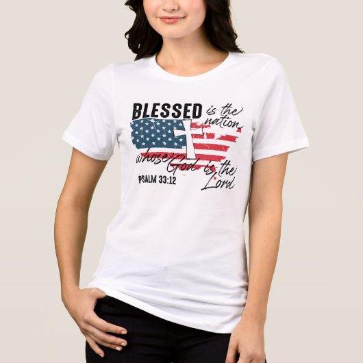 信仰と自由:詩篇33:12 トライブレンドTシャツ (正面)
