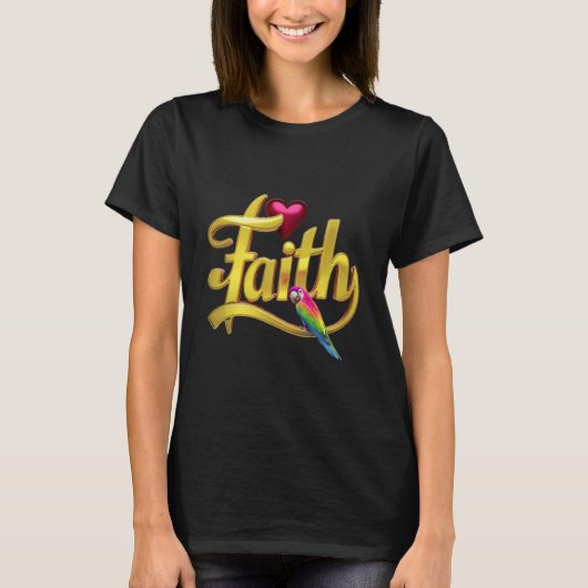 信仰と赤ちゃんオウム Tシャツ (正面)