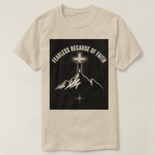 信仰による無畏のクリスチャンメンズTシャツ Tシャツ (デザイン正面)