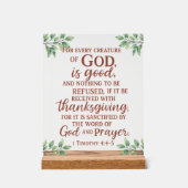 信仰に基づくキッチン1テモテ4:4聖書Ver アクリルサイン (正面)