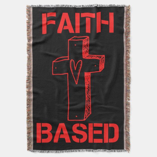 信仰に基づく十字架とハート スローブランケット (正面縦)