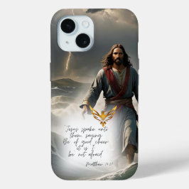 信仰に基づく水の上のイエス・キリスト ゴールド・ドブ 新約聖書 iPhone 15ケース