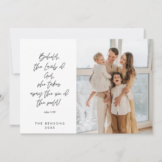 信仰に基づく、メリークリスマス、キリスト教の家族写真 シーズンカード (正面)