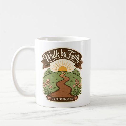 信仰に従って歩む クリスチャン コーヒーマグカップ (左)