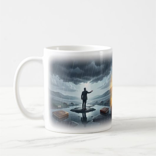 信仰に満ちた輝きへと変わる雨のマグカップ コーヒーマグカップ (左)