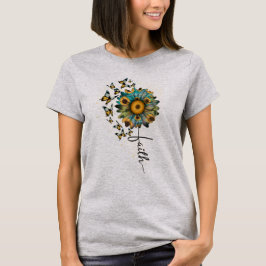 信仰のひまわりと蝶 キリスト教 Tシャツ
