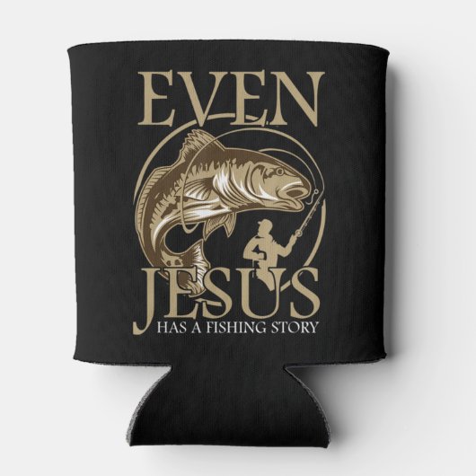 信仰のクリスチャンのフィッシャーイエスも釣りを持っている 缶クーラー (裏面)