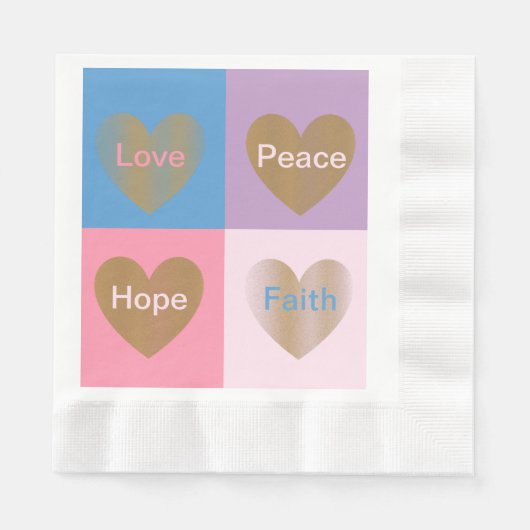 信仰のハート愛の希望の平和を描いたナプキンス 縁ありランチョンナプキン (正面)
