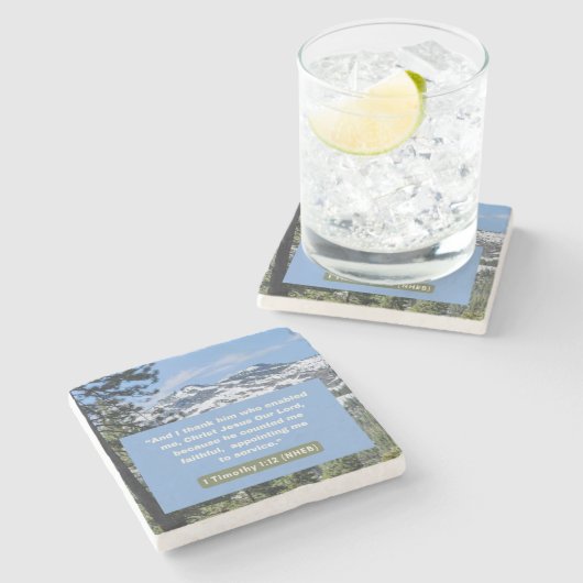 信仰のメッセージ – 聖書の聖句 – 1テモテ1-12 - ストーンコースター (横)