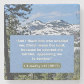 信仰のメッセージ – 聖書の聖句 – 1テモテ1-12 - ストーンコースター (正面)