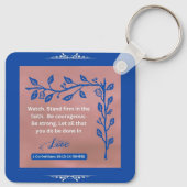 信仰のメッセージ – 1コリント16:13-14 – 金属 キーホルダー (裏面)