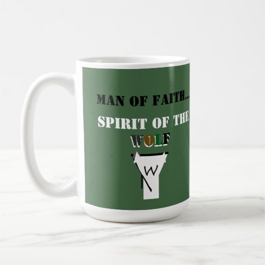 信仰の人...ウルフの精神Tシャツ コーヒーマグカップ (左)