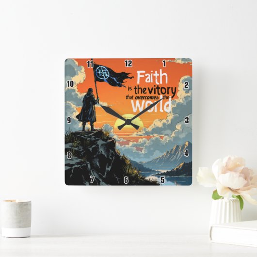 信仰の勝利：世界に勝つ スクエア壁時計 (ホーム)