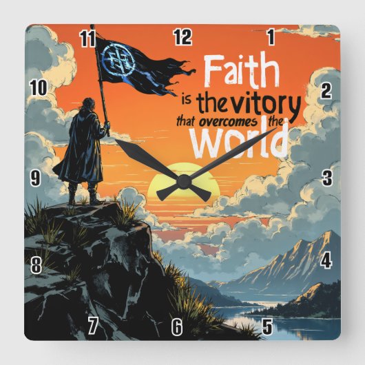 信仰の勝利：世界に勝つ スクエア壁時計 (正面)