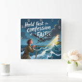 信仰の告白を固く守りなさい。ヘブル人への手紙第10章23節 スクエア壁時計 (ホーム)