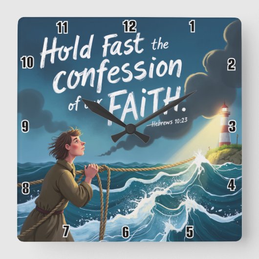 信仰の告白を固く守りなさい。ヘブル人への手紙第10章23節 スクエア壁時計 (正面)