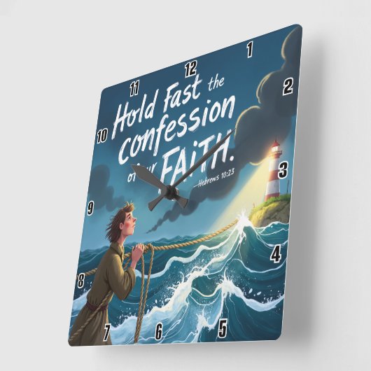 信仰の告白を固く守りなさい。ヘブル人への手紙第10章23節 スクエア壁時計 (傾斜)